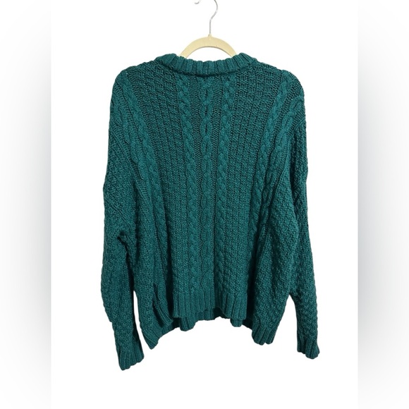 Aerie Linden Emerald Green Cable Knit Crewneck Pullover Sweater Womens Medium - Picture 4 of 10